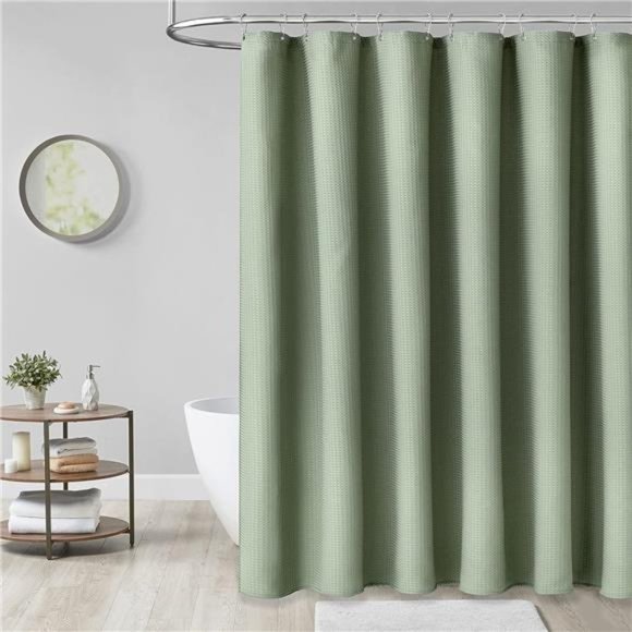 Sage Green Shower Curtain-Waffle Textured Heavy Duty Thick Fabric Shower Curtain - Picture 6 of 6